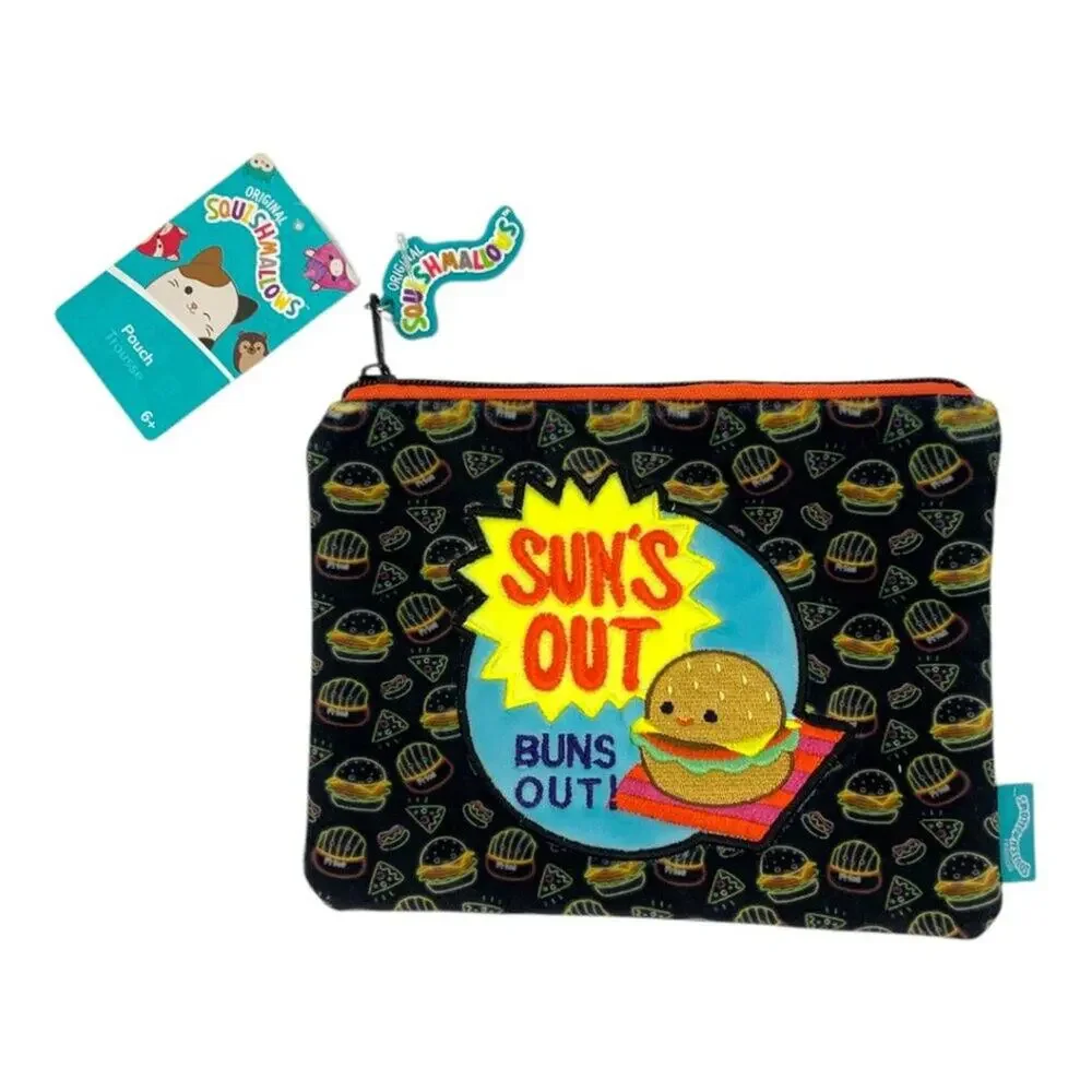 Squishmallows Carl the Cheeseburger Summer Soft Pencil Pouch NWT
